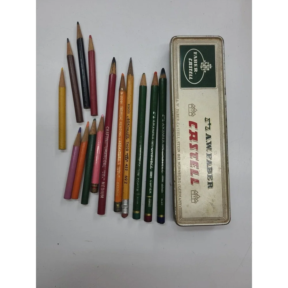 Vintage AW Castell Pencil Tin w 3 Castell Vintage Colored Pencils‎ and Other Vtg